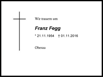 Traueranzeige von Franz Fegg von Region Chiemgau