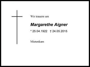 Traueranzeige von Margarethe Aigner von Region Chiemgau