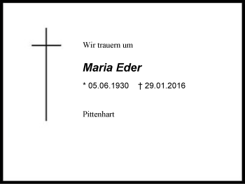 Traueranzeige von Maria Eder von Region Berchtesgadener Land