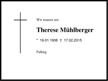 Traueranzeige von Therese Mühlberger von Region Chiemgau