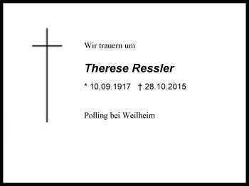 Traueranzeige von Therese  Ressler von Region Berchtesgadener Land