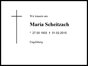 Traueranzeige von Maria  Scheitzach von Region Chiemgau