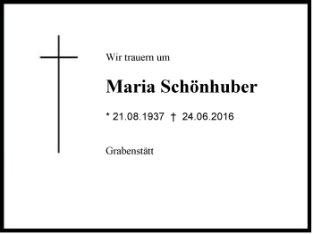 Traueranzeige von Maria Schönhuber von Region Chiemgau