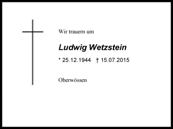 Traueranzeige von Ludwig Wetzstein von Region Chiemgau