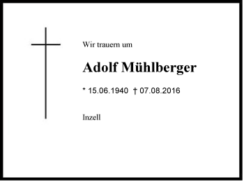 Traueranzeige von Adolf Mühlberger von Region Chiemgau