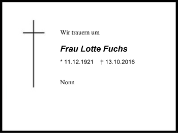 Traueranzeige von Lotte Fuchs von Region Berchtesgadener Land