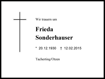 Traueranzeige von Frieda Sonderhauser von Region Chiemgau