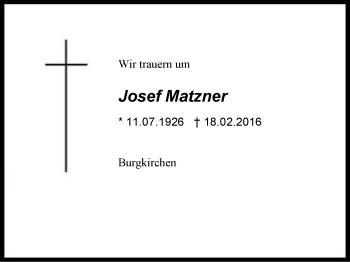Traueranzeige von Josef Matzner von Region Berchtesgadener Land