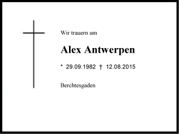 Traueranzeige von Alex  Antwerpen  von Region Berchtesgadener Land
