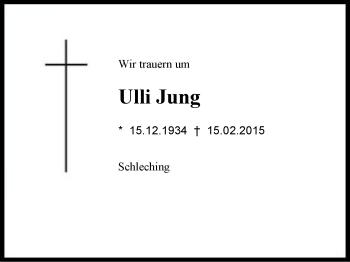 Traueranzeige von Ulli  Jung von Region Chiemgau