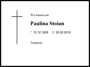 Traueranzeige von Paulina Stoian von Region Chiemgau