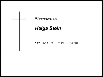 Traueranzeige von Helga Stein von Region Berchtesgadener Land