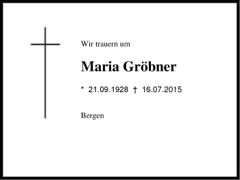 Traueranzeige von Maria Gröbner von Region Chiemgau