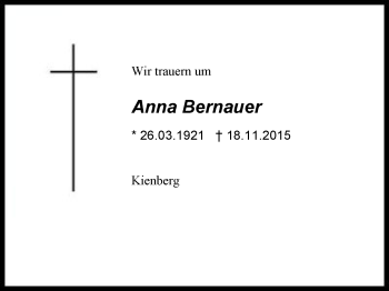 Traueranzeige von Anna Bernauer von Region Berchtesgadener Land