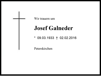 Traueranzeige von Josef Galneder von Region Chiemgau