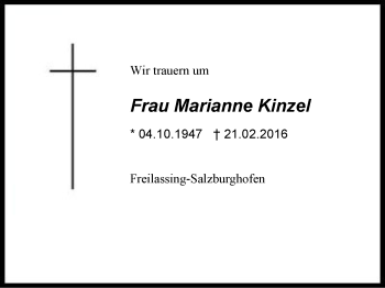 Traueranzeige von Marianne Kinzel von Region Berchtesgadener Land
