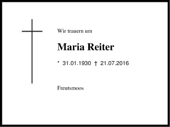 Traueranzeige von Maria Reiter von Region Chiemgau