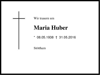 Traueranzeige von Maria Huber von Region Chiemgau