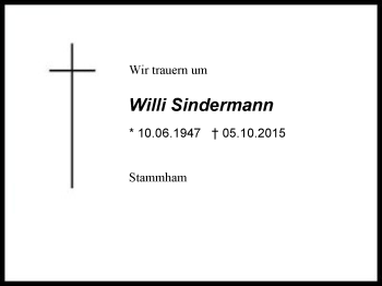 Traueranzeige von Willi  Sindermann von Region Berchtesgadener Land