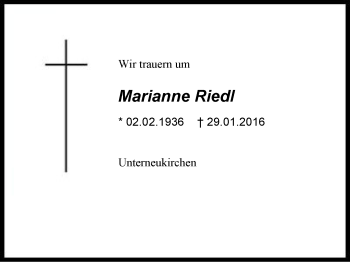 Traueranzeige von Marianne Riedl von Region Berchtesgadener Land