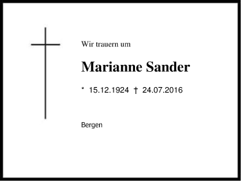 Traueranzeige von Marianne Sander von Region Chiemgau