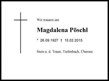 Traueranzeige von Magdalena Pöschl von Region Chiemgau