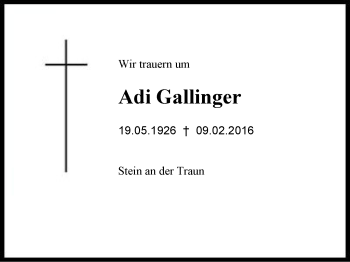 Traueranzeige von Adi  Gallinger von Region Chiemgau