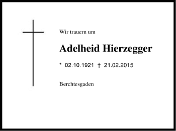 Traueranzeige von Adelheid Hierzegger von Region Berchtesgadener Land