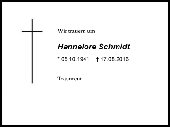 Traueranzeige von Hannelore Schmidt von Region Berchtesgadener Land