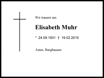 Traueranzeige von Elisabeth Muhr von Region Berchtesgadener Land