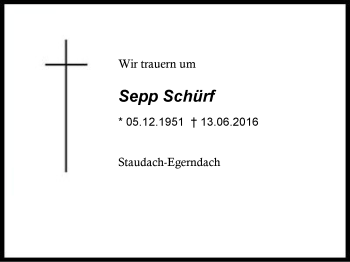 Traueranzeige von Sepp Schürf von Region Chiemgau