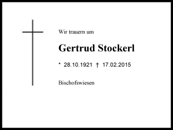 Traueranzeige von Gertrud Stockerl von Region Berchtesgadener Land