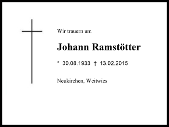 Traueranzeige von Johann Ramstötter von Region Chiemgau