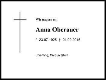 Traueranzeige von Anna Oberauer von Region Chiemgau