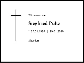 Traueranzeige von Siegfried Pültz von Region Chiemgau