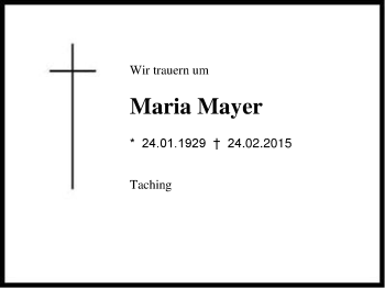 Traueranzeige von Maria Mayer von Region Chiemgau