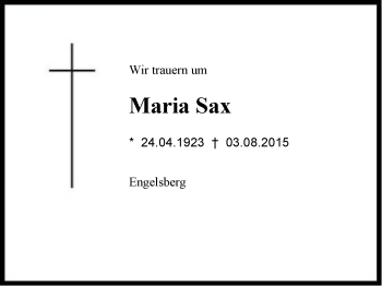 Traueranzeige von Maria Sax von Region Chiemgau