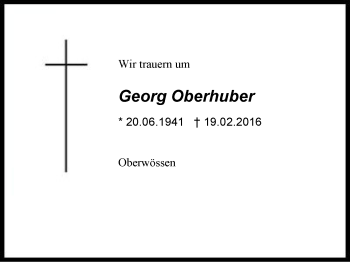 Traueranzeige von Georg Oberhuber von Region Chiemgau