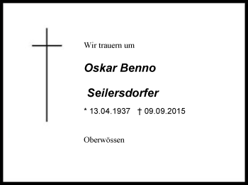 Traueranzeige von Oskar Benno Seilersdorfer von Region Chiemgau