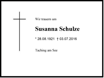 Traueranzeige von Susanna Schulze von Region Chiemgau