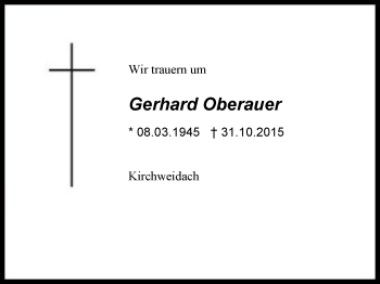 Traueranzeige von Gerhard Oberauer von Region Berchtesgadener Land