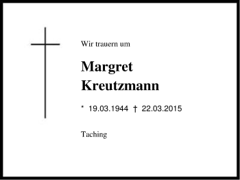 Traueranzeige von Margret Kreutzmann von Region Chiemgau