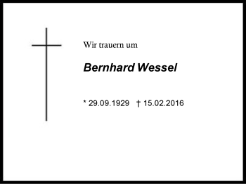 Traueranzeige von Bernhard Wessel von Region Berchtesgadener Land
