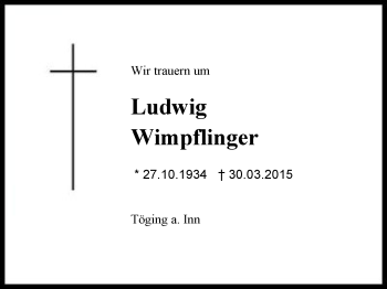 Traueranzeige von Ludwig Wimpflinger von Region Berchtesgadener Land