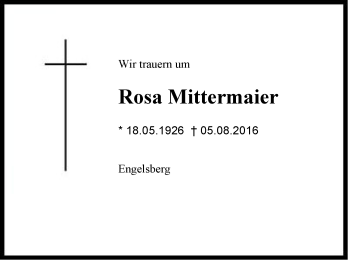 Traueranzeige von Rosa Mittermaier von Region Chiemgau