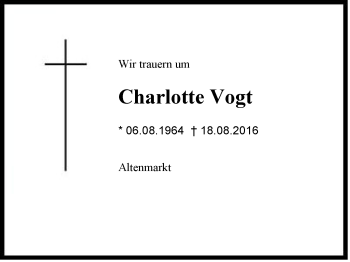 Traueranzeige von Charlotte Vogt von Region Chiemgau