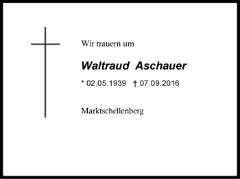 Traueranzeige von Waltraud Aschauer von Region Chiemgau