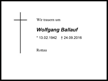 Traueranzeige von Wolfgang Ballauf von Region Chiemgau