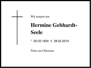 Traueranzeige von Hermine Gebhardt-Seele von Region Chiemgau