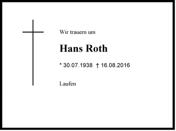 Traueranzeige von Hans Roth von Region Berchtesgadener Land